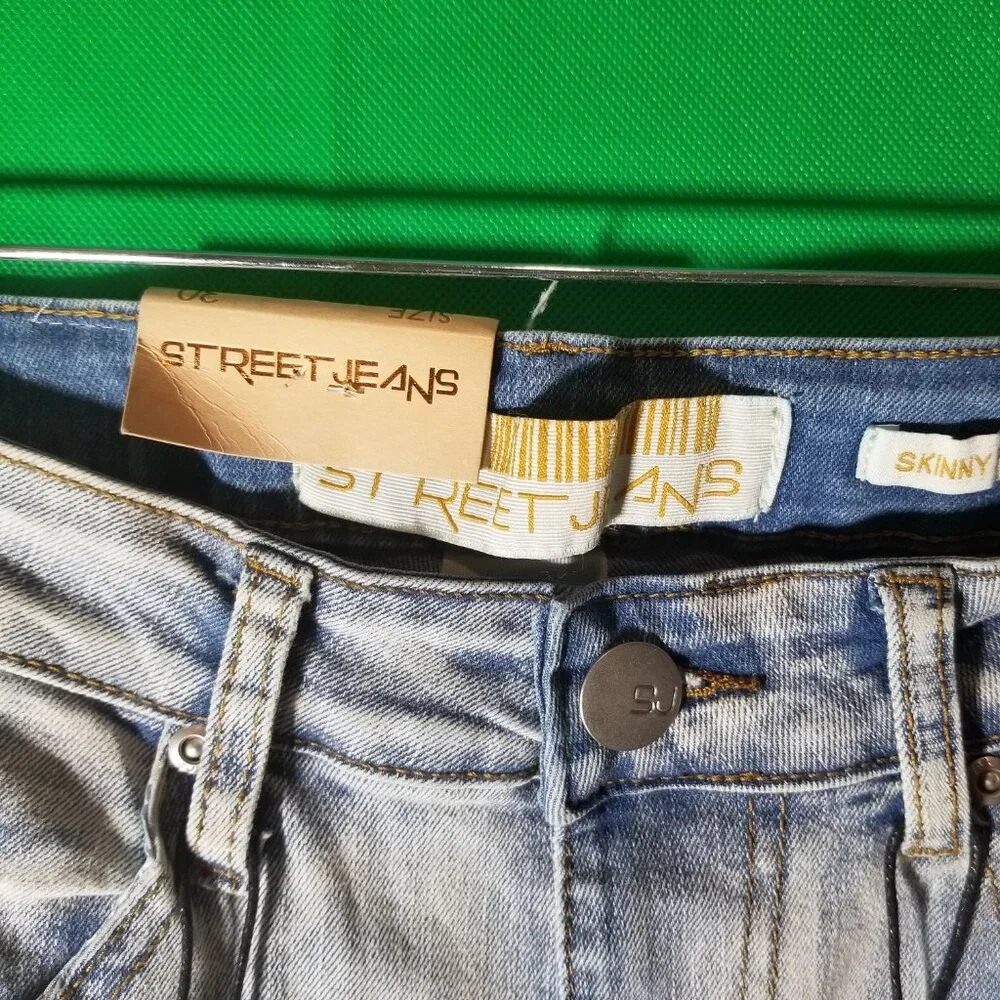 STREET JEANS Mens Size 30 DISTRESSED ACID LIGHT WASH SKINNY Fit Retro Streetwear